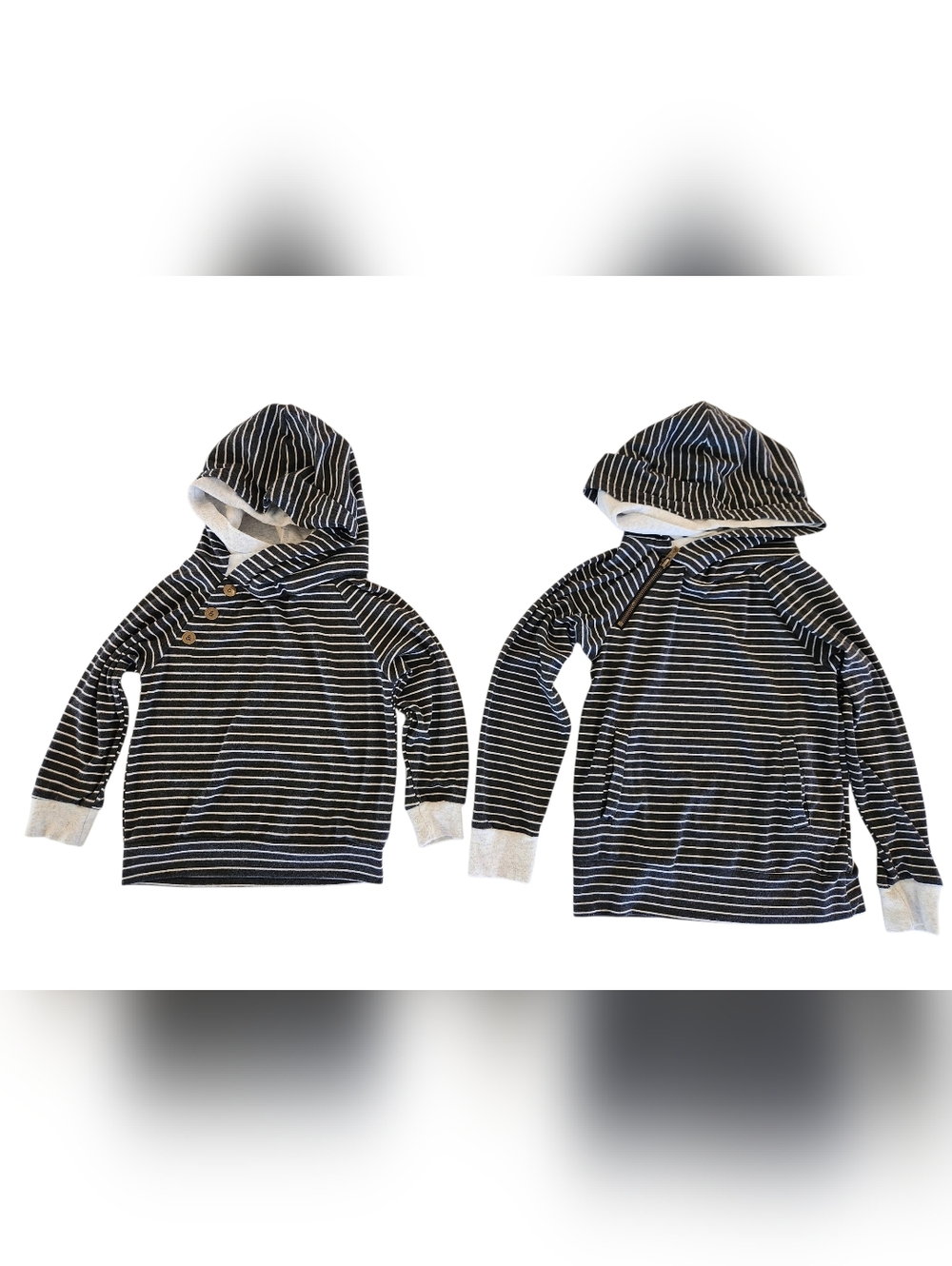 Ampersand Ave. Sibling Double Hoodies - Grey Stripes. Youth Size 3T & Small (8)